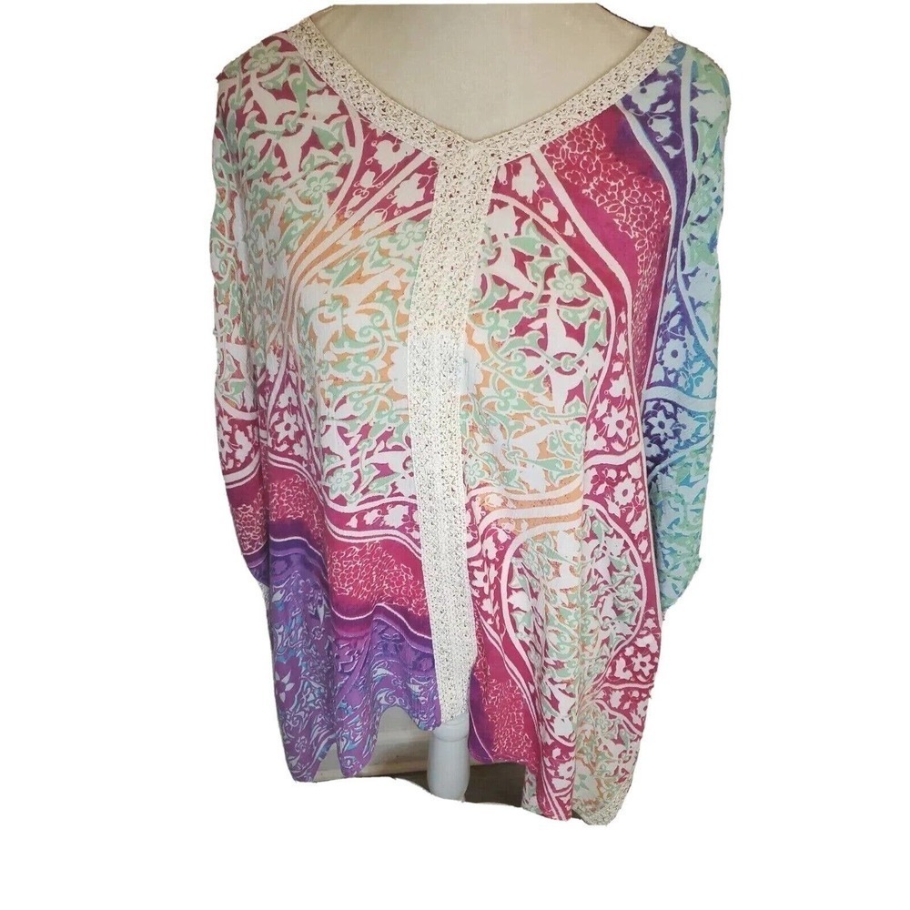 CHICO’S Metallic‎ Crochet Neckline Poncho Topper Sz S/M